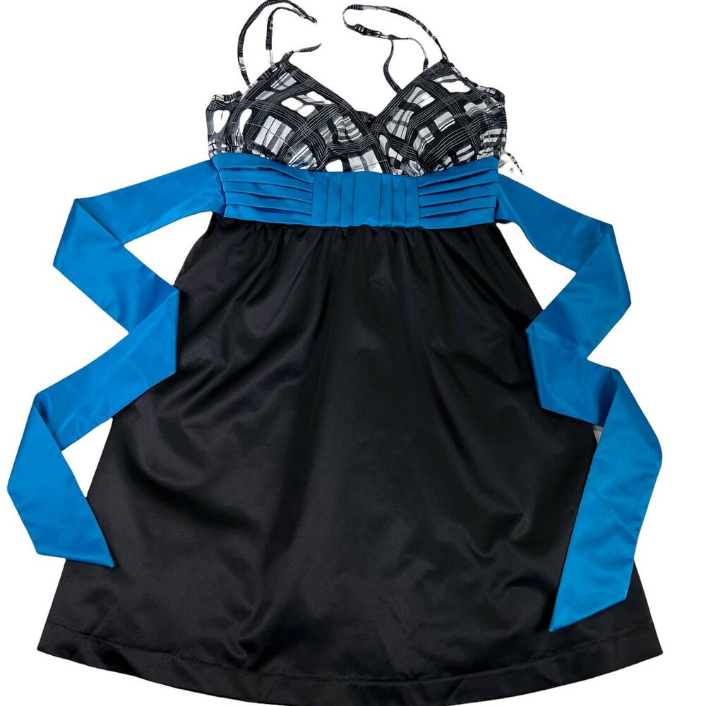Heart Soul Prom Formal Cocktail Dress Medium Black White Plaid & Turquoise
